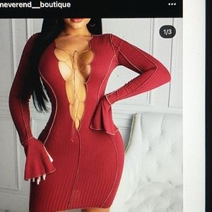 Vneck tie front long sleeve mini dress